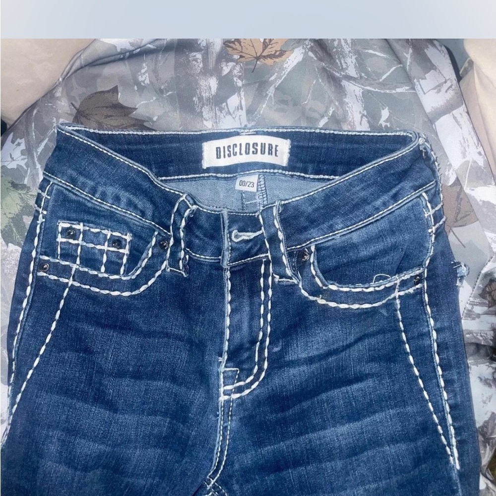 Blue Boot Cut Jeans with Contrast Stitching